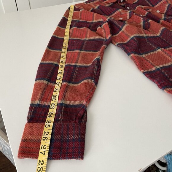 Brixton Bowery Standard Fit Mens Burgundy Orange Plaid Flannel Shirt Outdoor L - Picture 8 of 12